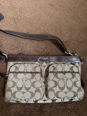 Coach Signature Brown and Cream Crossbody Bag